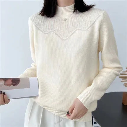 Thicken Velvet Pollovers Top Female Fleece Warm Winter Clothes Woman Half Turtleneck Long Sleeve Women's Sweater Bottom Jumper