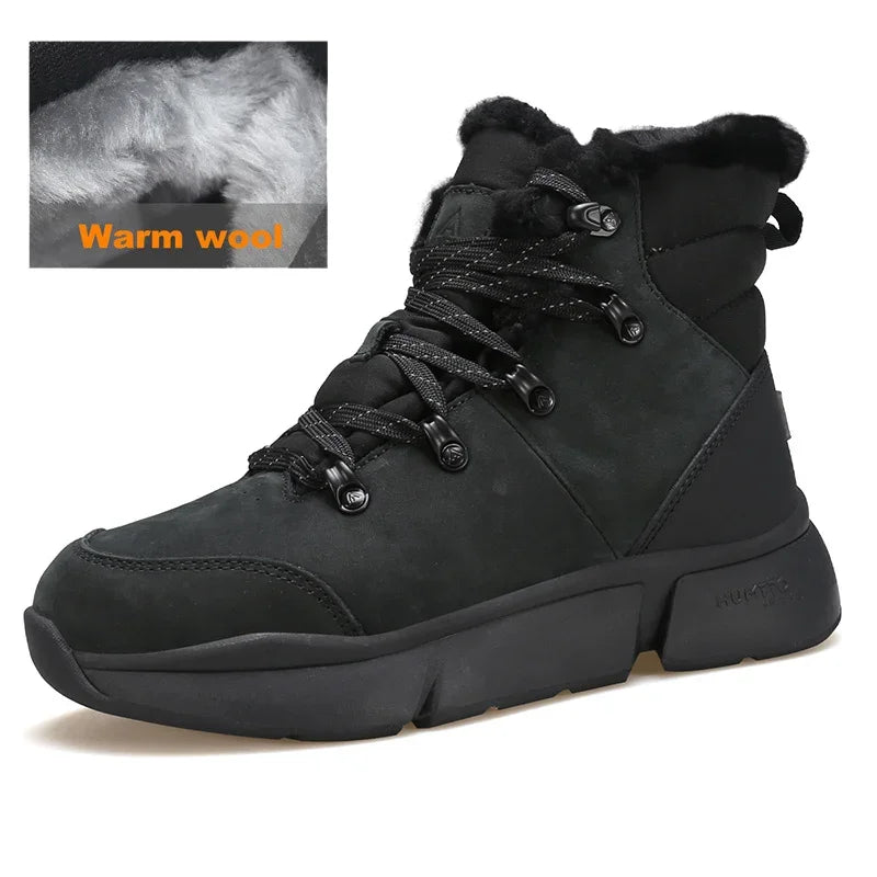 HUMTTO Winter Snow Boots Woman Leather Womens Sneakers Black Hiking Trainers Keep Warm Trekking Boots Outdoor Women Casual Shoes