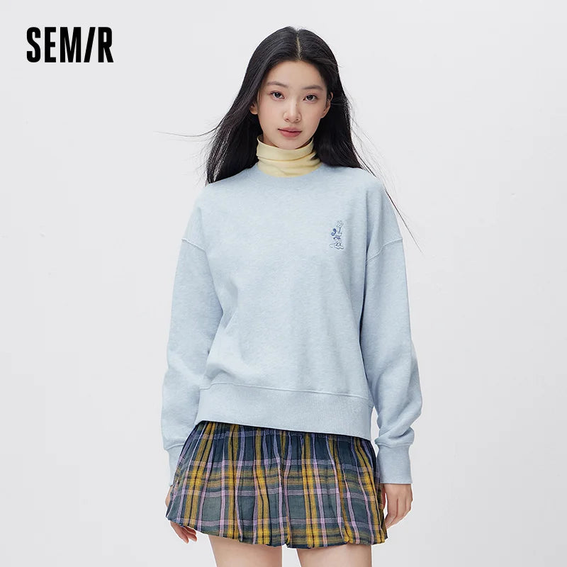 Semir Oversize Hoodie Women Spring Embroidered Split Basic Layer Trendy Pullover Casual Loose Comfortable Stylish Top