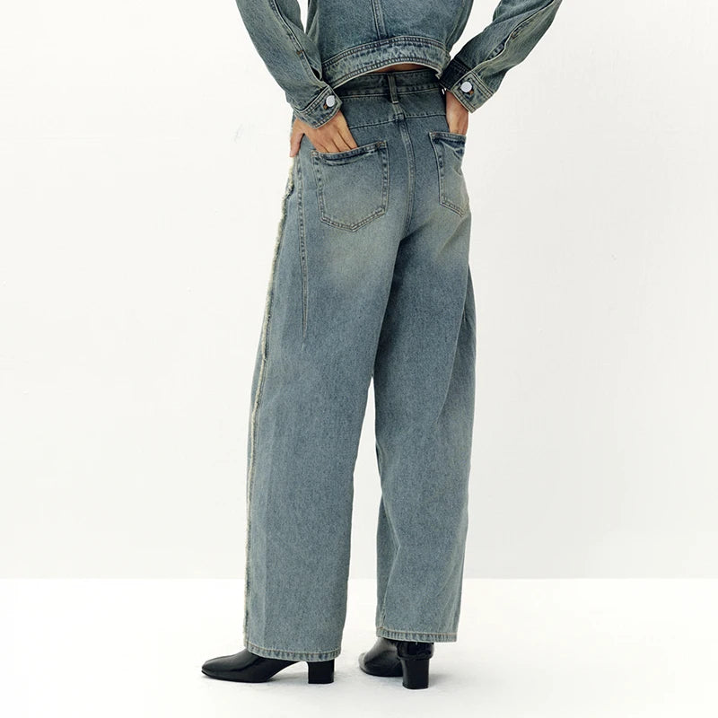 Semir Women Jeans Curved Barrel Loose Washed Street Style Draping Wide Leg 2026 Autumn Fashion Denim Bottoms Daily Wear