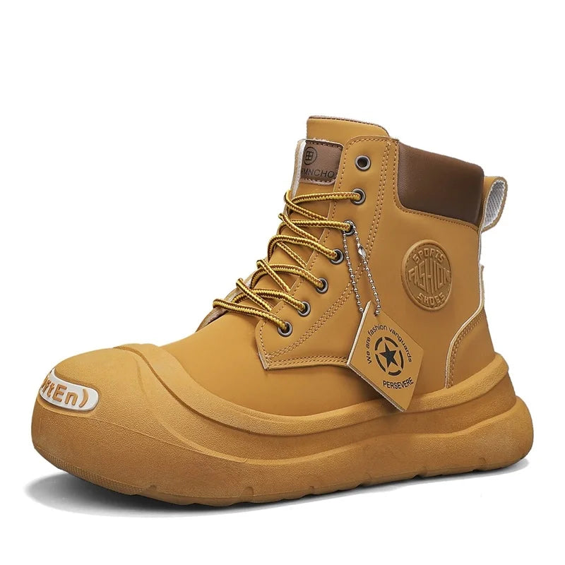Men's Boots Four Seasons New Casual High-Top Boots Soft Sole Anti-Slip Comfort Outdoor Boots Fashion Joker Youth Tide Work Boots