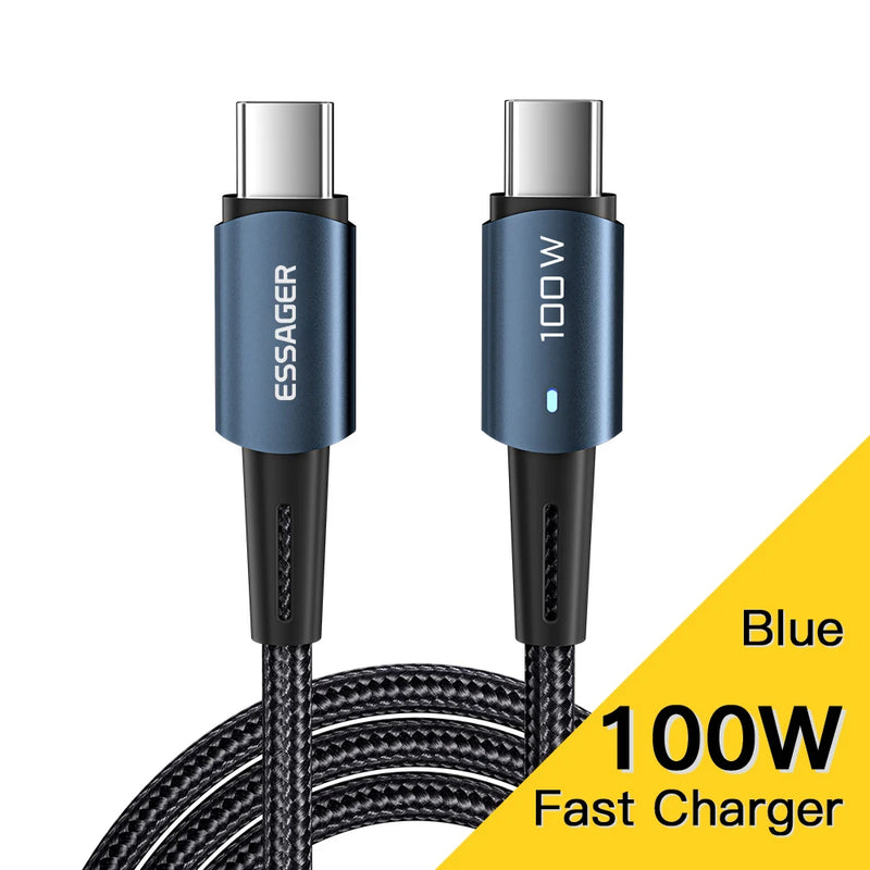 ខ្សែសាក Essager USB C 100W PD QC 4.0 3.0 USB Type C ខ្សែសាកលឿន Type C សម្រាប់ MacBook Pro Samsung Xiaomi ខ្សែសាក