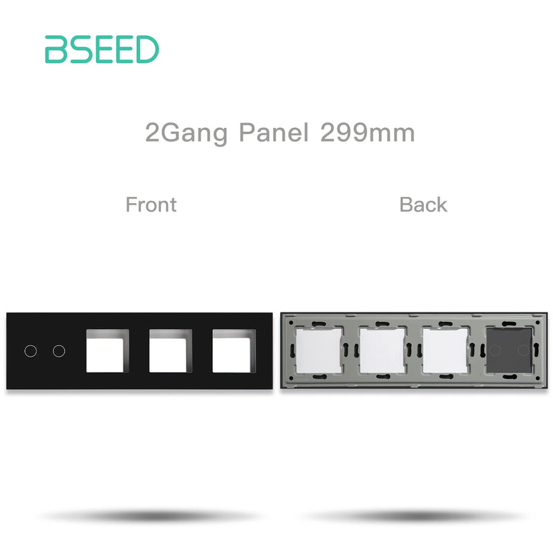 BSEED EU Standard 1/2/3Gang Plus Triple Frame Touch Switch Crystal Panel With Metal Frame DIY Part 299mm Glass Frame Only