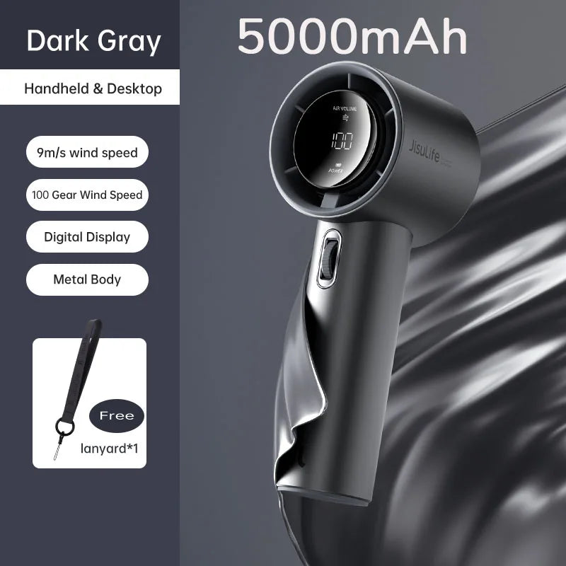 JISULIFE Mini Handheld Portable Fan, 100 Wind Speeds, 5000mAh Battery Rechargeable, LED Digital Display, Travel,Camping,Outdoor