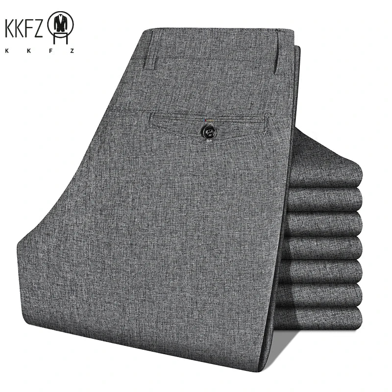 Spring Autumn Men Commuting Trousers Lightweight Linen Texture Fabric Comfortable Fit Formal Dating Daily Long Slacks
