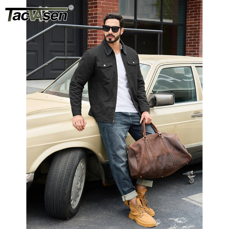 TACVASEN Quilted Cargo Jackets Lightweight Full Zip Corduroy Collar Jackets Cotton Casual Shacket Padded Coats with 5 Pockets
