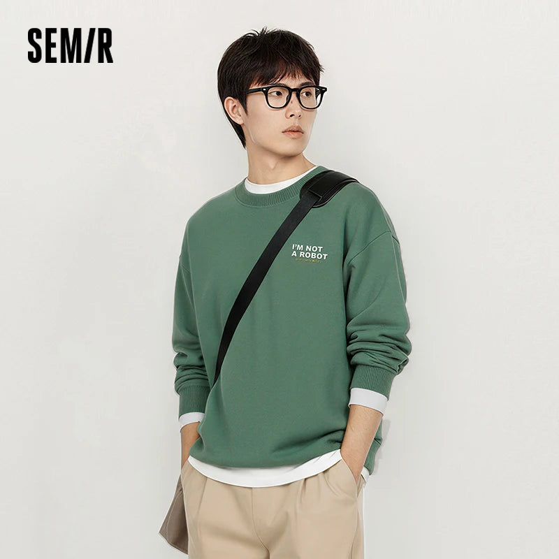 Semir Trendy Hoodie Men Spring Front Back Colorful Letter Print Embroidery Couple Loose Crew Neck Fashion Casual Top