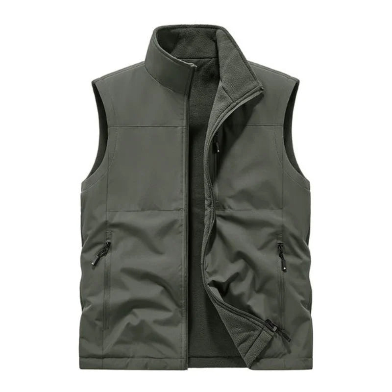 6XL Autumn and Winter double-sided wear with fleece zipper and multi-pocket outdoor workwear warm vest custom logo text