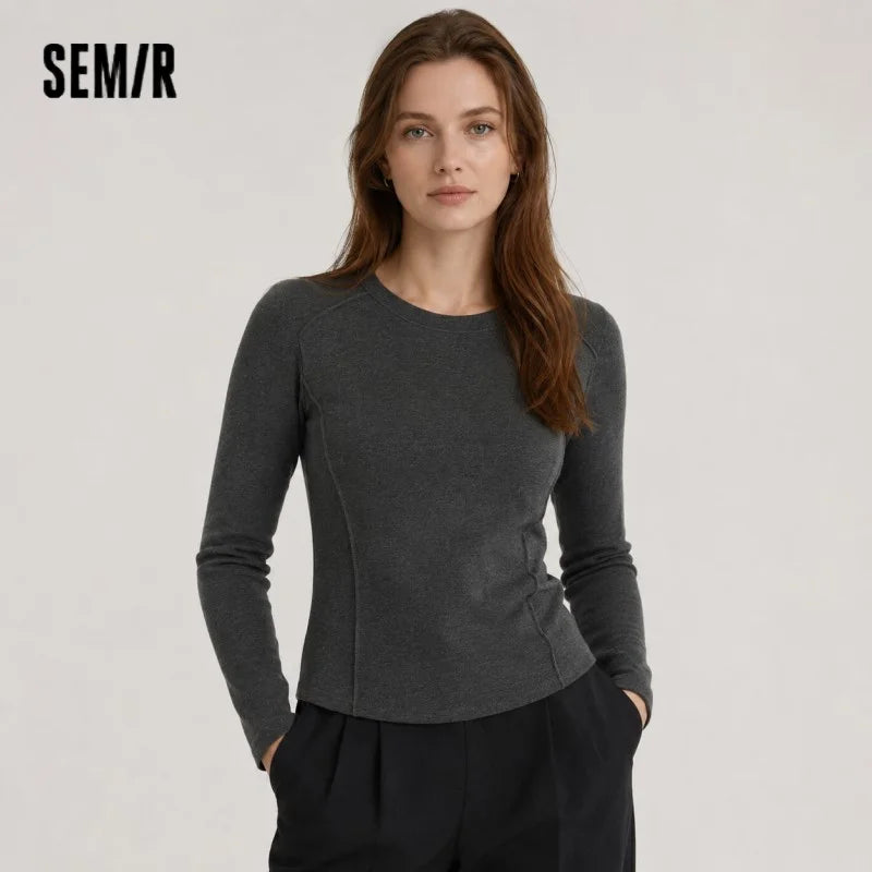 Semir Long Sleeve T-Shirt Women Winter Long Sleeve T-Shirt Women Winter Top Fitted Shoulder  Color 2025 New Slim Soft Clothing