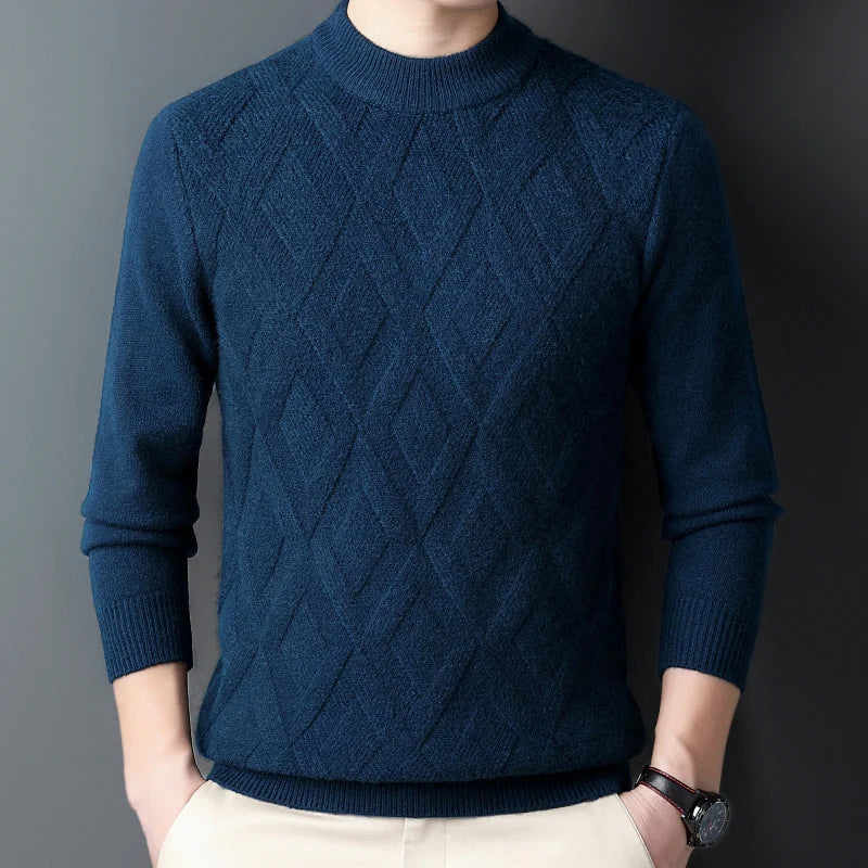 Solid Color Thickened and Warm Turtleneck Sweater with An O-neck, Suitable for Daily Commute, Stretchable Solid Color Base Shirt