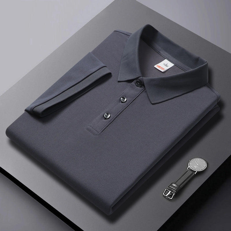 Outdoor Leisure Polo Top For Men Short Sleeve Lapel Neck Three Button Placket Comfortable Solid Texture Fabric