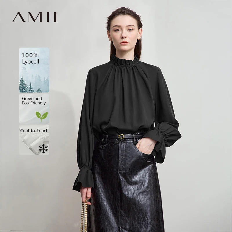 អាវស្រី AMII សាមញ្ញ កអាវឈរ ដៃអាវមេអំបៅ អាវ និងអាវក្រៅ រដូវស្លឹកឈើជ្រុះ ឆ្នាំ២០២៥ អាវការិយាល័យថ្មីសម្រាប់នារីៗ 12543102
