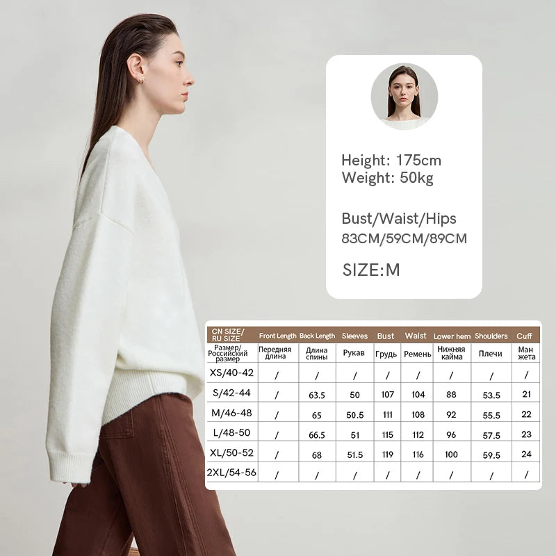 AMII Women's Sweater 2026 Autumn New Casual V-neck Knitted Women's Clothing Long Sleeve Loose Versatile Basic Top Female12553039