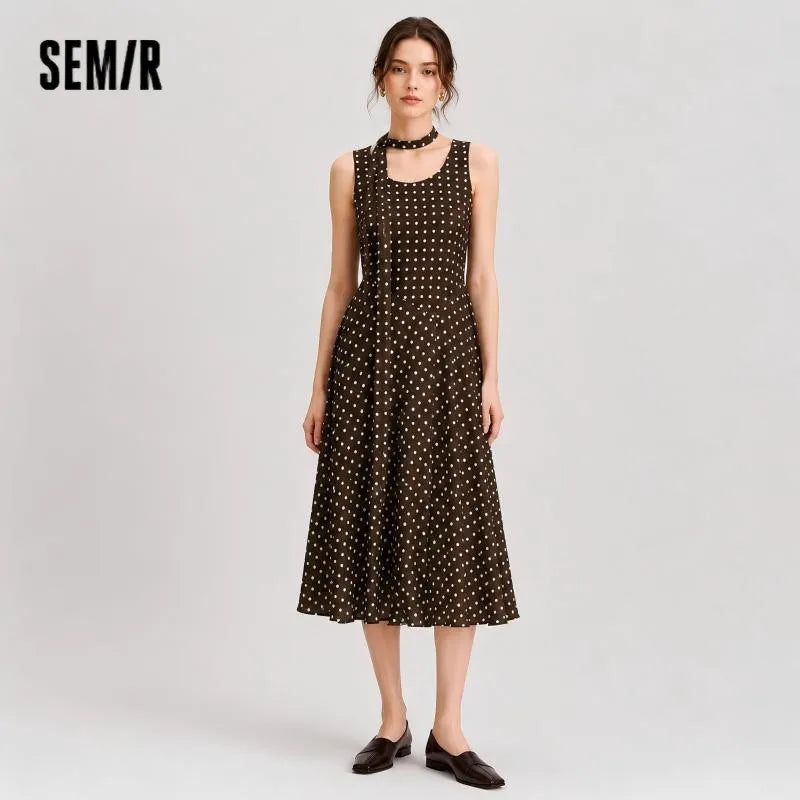 Semir Women Dress Sleeveless Chiffon Midi Vintage Elegant Polka Dot Temperament 2026 Summer Casual Top