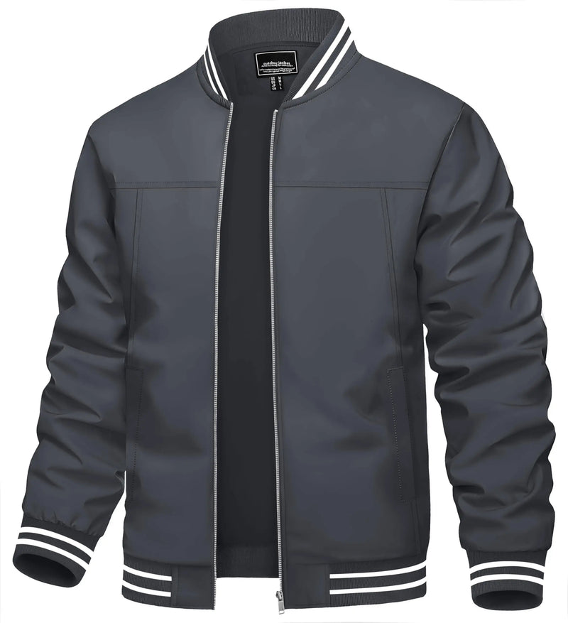 TACVASEN Spring Autumn Casual Jacket Mens Lightweight Full Zip Bomer Jacket Waterproof Outdoor Jacket Baseball Male Windbreaker