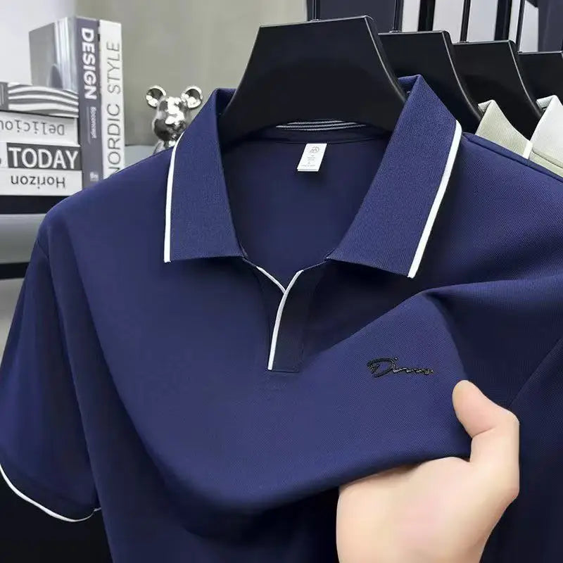 High-End Quality Man Short-Sleeved Polo Shirt V-Notch Collar Letter Print Summer British Style T-Shirt Trend Casual MensClothing