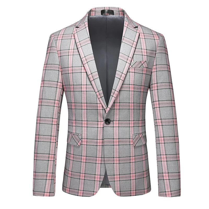 2026 New Men's Pink-Red Striped Suit Jacket, Fashion Slim Plaid Dress Coat, Red Purple Gray Blazers, Asian Size Terno Masculino