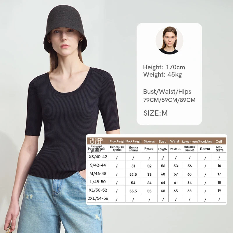 Amii Women's Top Minimalist 2026 Summer New Style Commuting U-Neck Hollowed Out Knitwear Slim Fit Slimming Short Sleeve 12522122