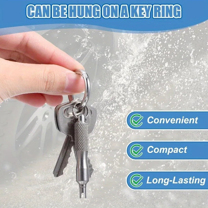 1/2pcs Premium Zinc Alloy Valve Core Tool – Universal Bike & Motorcycle Tire Repair Keychain. Compact, Sturdy & Portable.