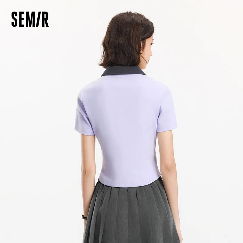 Semir Womens Polo 2026 Short Regular Shoulder Slim Embroidered Tops Simple Elegant Style Soft Casual Daily Wear