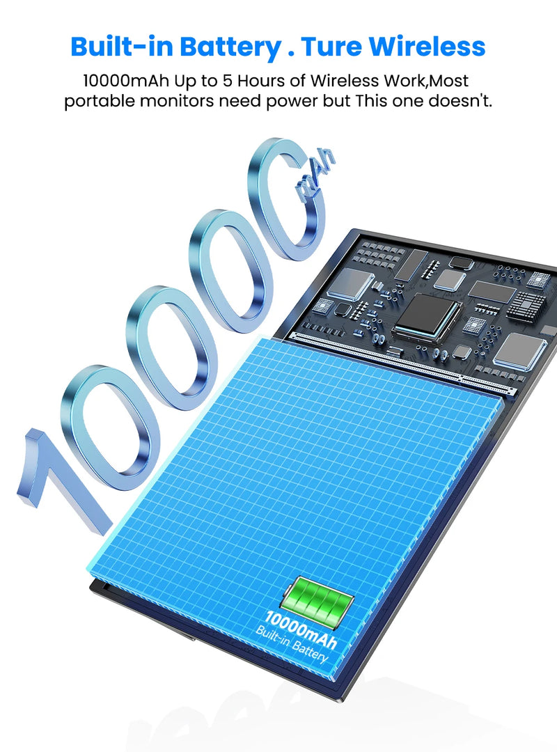 ម៉ូនីទ័រឥតខ្សែ UPERFECT ទំហំ 23.8 អ៊ីញ 100Hz មានថ្ម 10000mAh ភ្ជាប់មកជាមួយ អេក្រង់បង្ហាញចល័តសម្រាប់កុំព្យូទ័រយួរដៃធ្វើដំណើរ អេក្រង់ខាងក្រៅសម្រាប់ទូរស័ព្ទ Mac PC