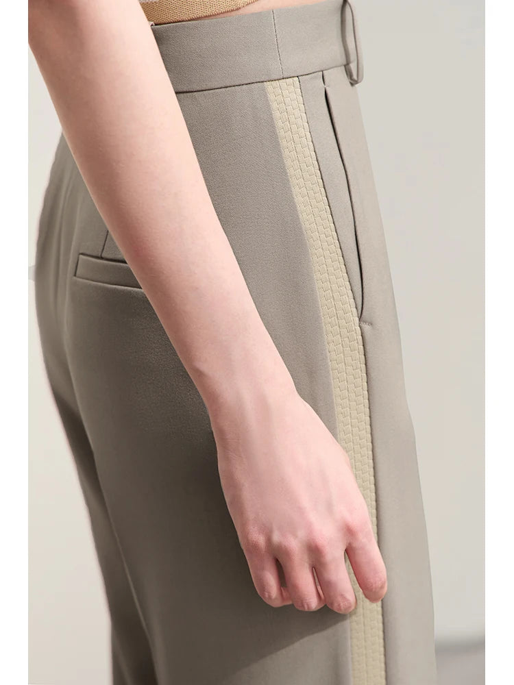 ខោ Amii Minimalism Casual Women's រដូវស្លឹកឈើជ្រុះឆ្នាំ ២០២៦ ខោស្ត្រីការិយាល័យថ្មី Patchwork រលុងត្រង់រឹងមូលដ្ឋាន 12453011