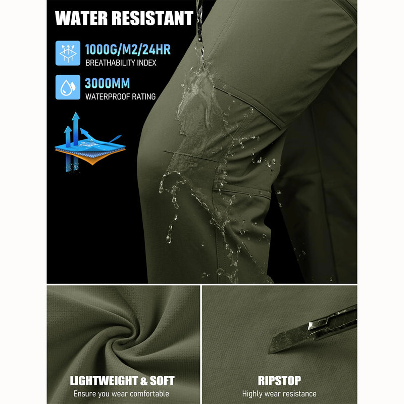 Men's Hiking Cargo Pants Quick Dry Lightweight Stretch Nylon Ripstop Water Resistant Outdoor Work Fishing 5 Zipper Pockets