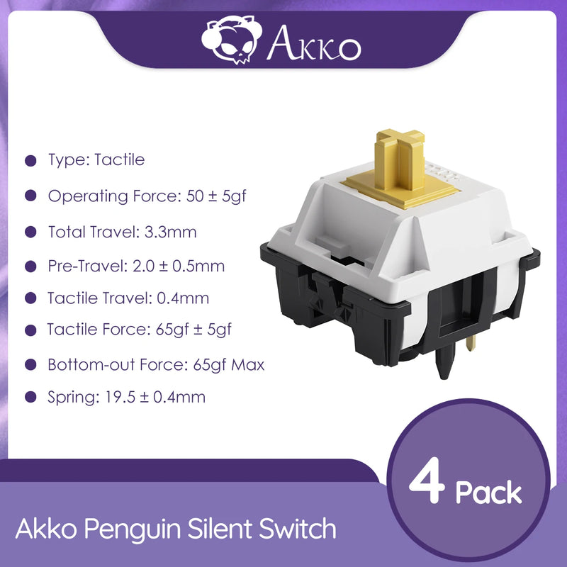 Akko Penguin Switch 5 Pin 50gf tactile Silent Switch Compatible with MX Mechanical Keyboard (45pcs)