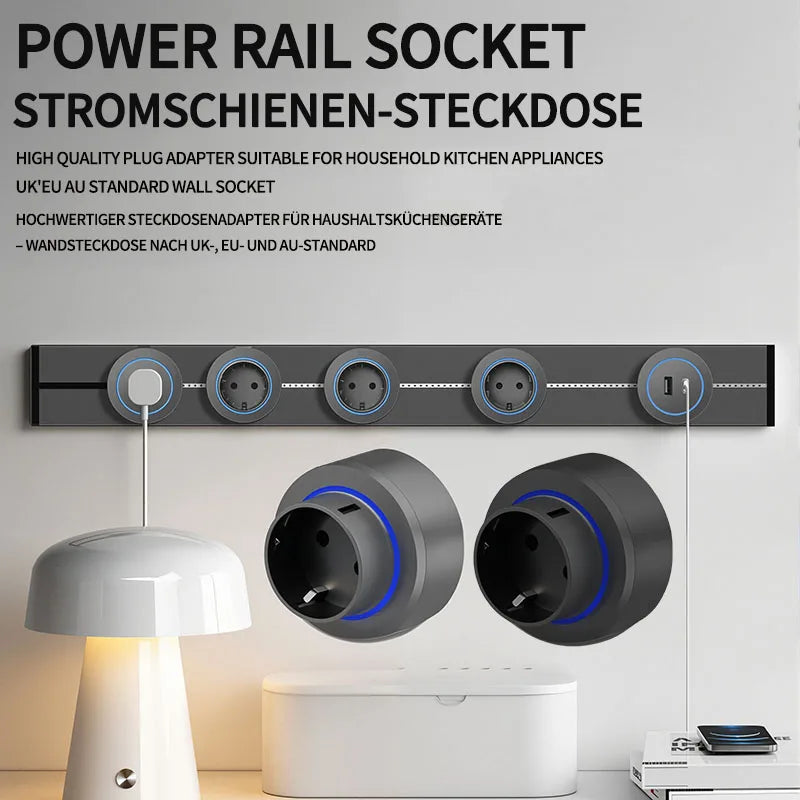 Wall power rail socket EU, kitchen aluminum expansion socket 40cm 50cm, built-in socket on countertop