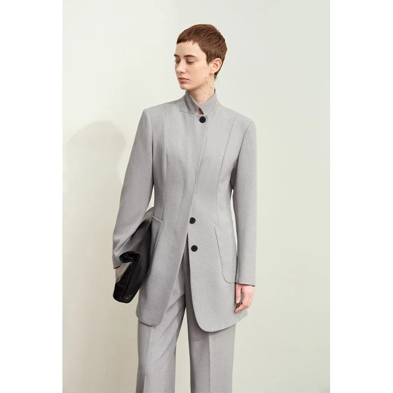 អាវក្រៅ Amii Minimalism រដូវស្លឹកឈើជ្រុះឆ្នាំ ២០២៤ សម្រាប់ស្ត្រីថ្មីកអាវឈរស្លីមស្រីវីនថេចដែលមានគុណភាពកាត់ដេរ 12443066