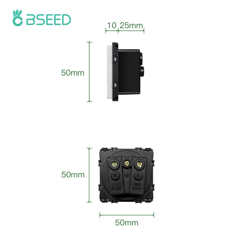 BSEED French Plug Wall Socket With Plastic Cover Function Key Free Combination Home Improvement Bathroom Outlet Waterproof 16A