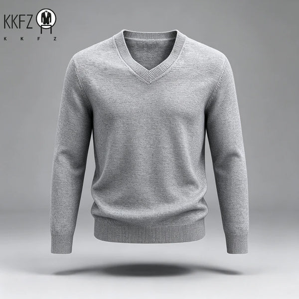 New Arrival Mens V Neck Knit Sweater Thick Soft Fine Knit Material Slim Cut Long Sleeve Autumn Winter Outer Tops