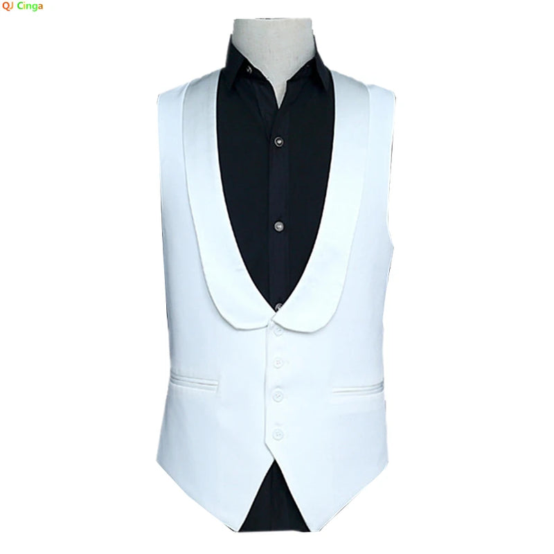 2026 Men's White Sleeveless V-neck Vests, Single-breasted Fashion Slim Vest Men Wedding Party Waistcoat,Size M,L,XL,XXL,3XL,4XL