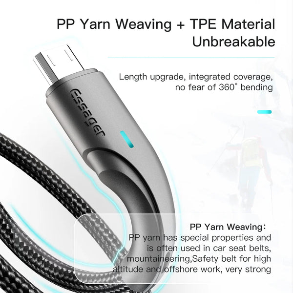 ខ្សែសាកទិន្នន័យ Essager Micro USB សម្រាប់ Xiaomi Realme Redmi Note Samsung ខ្សែសាកទូរសព្ទ Micro USB