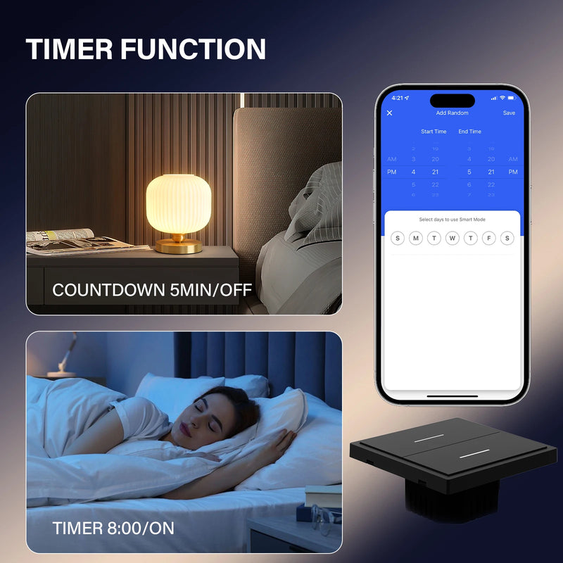 BSEED WIFI Button Switch 1/2/3/4Gang 2Way Smart Click Switch Smart EU Socket Plastic Frame Tuya Smart Life Alexa Voice Control