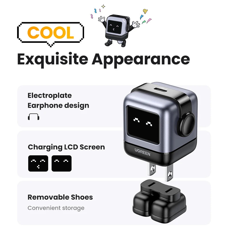 【US Plug】UGREEN 30W 65W GaN Charger Robot Design PD3.0 Fast Charger PPS for iPhone 17 16 Macbook Laptops Samsung XiaomiTablets