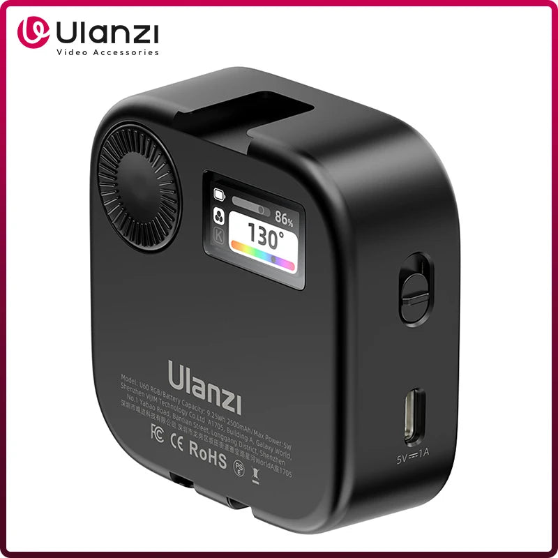 ភ្លើងវីដេអូ Ulanzi U60 ពណ៌ពេញ RGB 2500-9000K ពន្លឺពីរពណ៌អាចលៃតម្រូវបានសម្រាប់ការថតរូបបំពេញពន្លឺកាមេរ៉ាសម្រាប់ការផ្សាយផ្ទាល់ DSLR