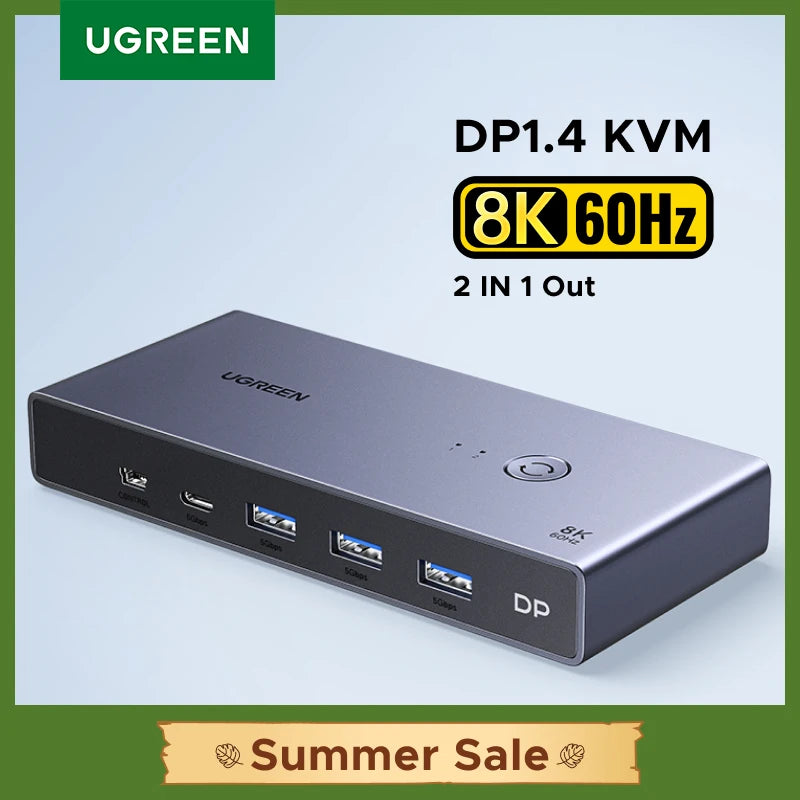 UGREEN DP 1.4 Switch 8K 60Hz KVM Switch 2 PCs Sharing Display Printer Keyboard Mouse DP Cable Display Port Switcher Converter