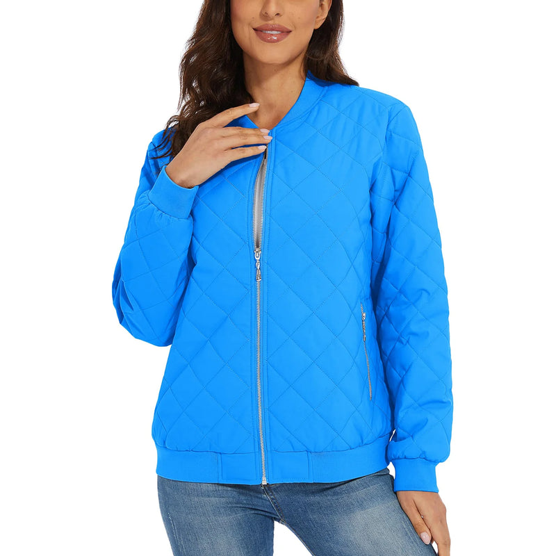 TACVASEN Women Casual Warm Padded Jackets Diamond Quilted Jackets Full Zip Classic Biker Jacket Winter Coats Streetwear Outwear