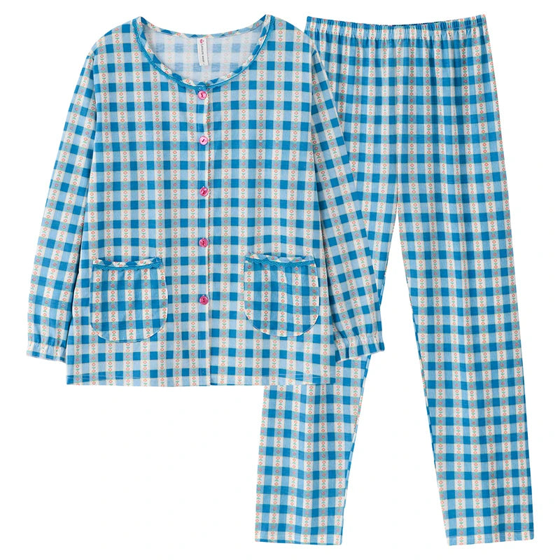 Spring Autumn O-Neck Pyjamas Female Pajamas Sets Elegant Floral Japanese Kimonos For Women Big Yards M-3XL Cotton Home Clothes