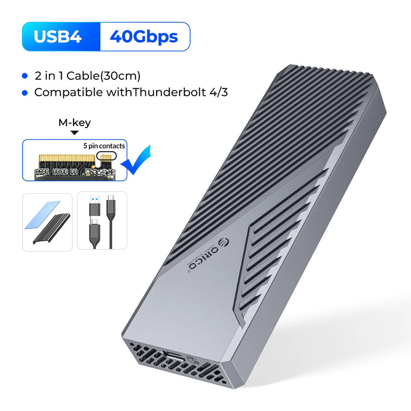 ORICO USB4 40Gbps Enclosure with Cooling Fan 8TB PCIe4.0 NVME Enclosure Aluminum Compatible Thunderbolt 3/4 for mac mini iMac