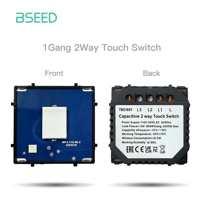 BSEED The Base Of 1/2/3Gang 2Way Wall Light Switch Touch Sensor Switch Parts 110-240V Without Panel Bule Backlight  On OFF