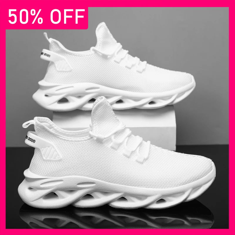 Men Sports Shoes Fashionable Soft Summer Mesh Breathable Outdoor Fitness Shoes Thick Sole Rebound Comfortable Tennis Shoes Man