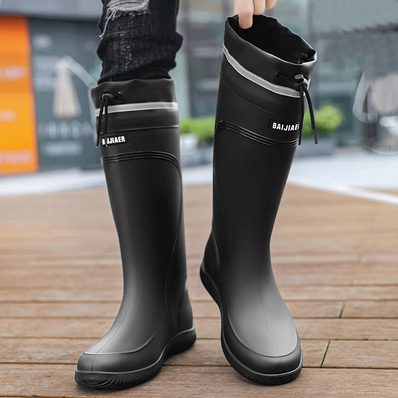 Rain Shoes Men's Waterproof Rainproof Boots Four Season Soft Sole Anti-Slip Comfort Outdoor Work Water Shoe High Top Water Boots