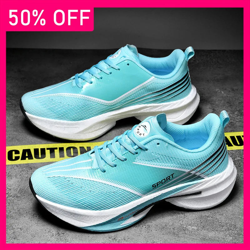 Unisex Sports Shoes Marathon Running Breathe Light Lace Up Mesh Training Shoes New Thick Soled Damping Anti Slip Running Shoes