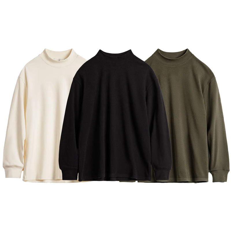 Maden Men's High Neck Warm Long Sleeve T-shirt Antibacterial Thermal Underwear Thickened Fleece Anti-Static Tops for Winter