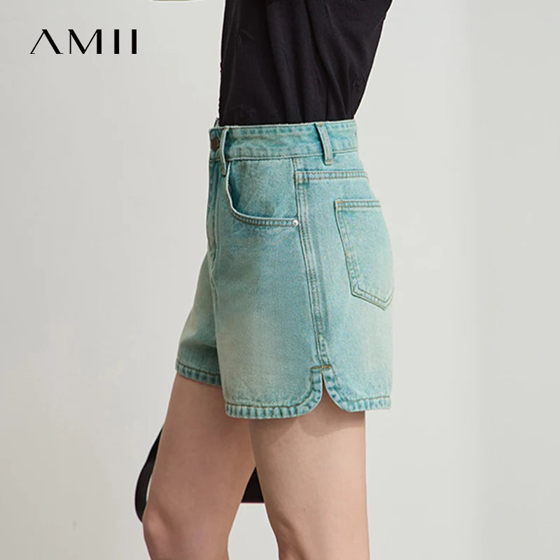AMII Women 2026 Casual Summer New Shorts Old Retro Washed Cotton High Waist Short Denim Pants Female Fashion Straight 12542221
