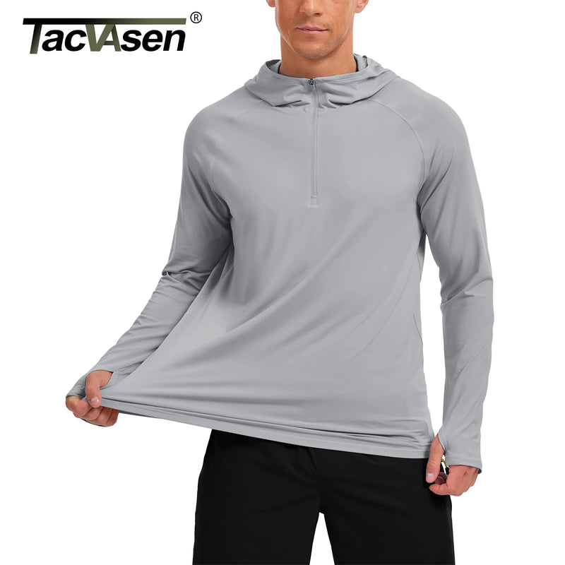 TACVASEN 1/4 Zip Hooded Shirts Mens UPF 50+ Sun Protection Running Surfing Athletic Shirt Lightweight Rash Guard Long Sleeve
