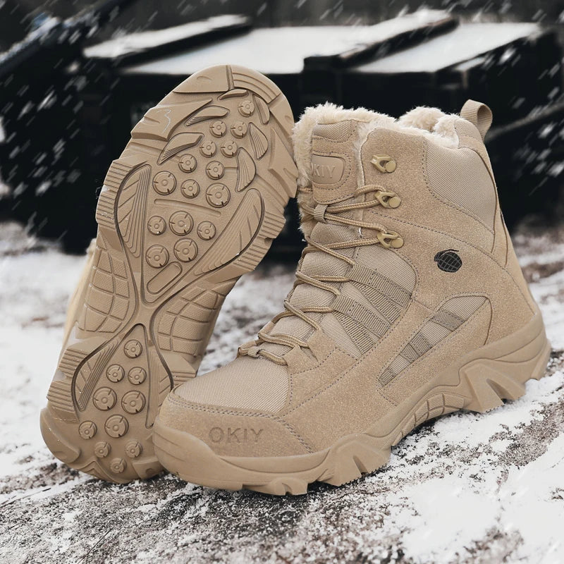 Men's Combat Boots Winter Warm Plush Light Casual Hiking Walking Cotton shoe Outdoor Jungle Anti-slip Battlefield Training Boots