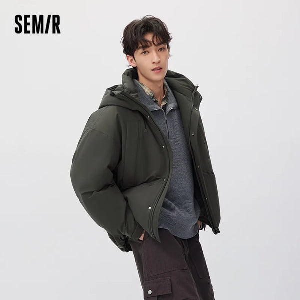 អាវក្រៅ Semir សម្រាប់បុរស ៨០ ភាគរយ មានក្រណាត់ចង មានខ្សែចង មានមួក ពណ៌សុទ្ធ សម្លៀកបំពាក់ធ្វើការ ហោប៉ៅធំ ឆ្នាំ២០២៦ សម្លៀកបំពាក់រដូវរងាថ្មី ពាក់ប្រចាំថ្ងៃ